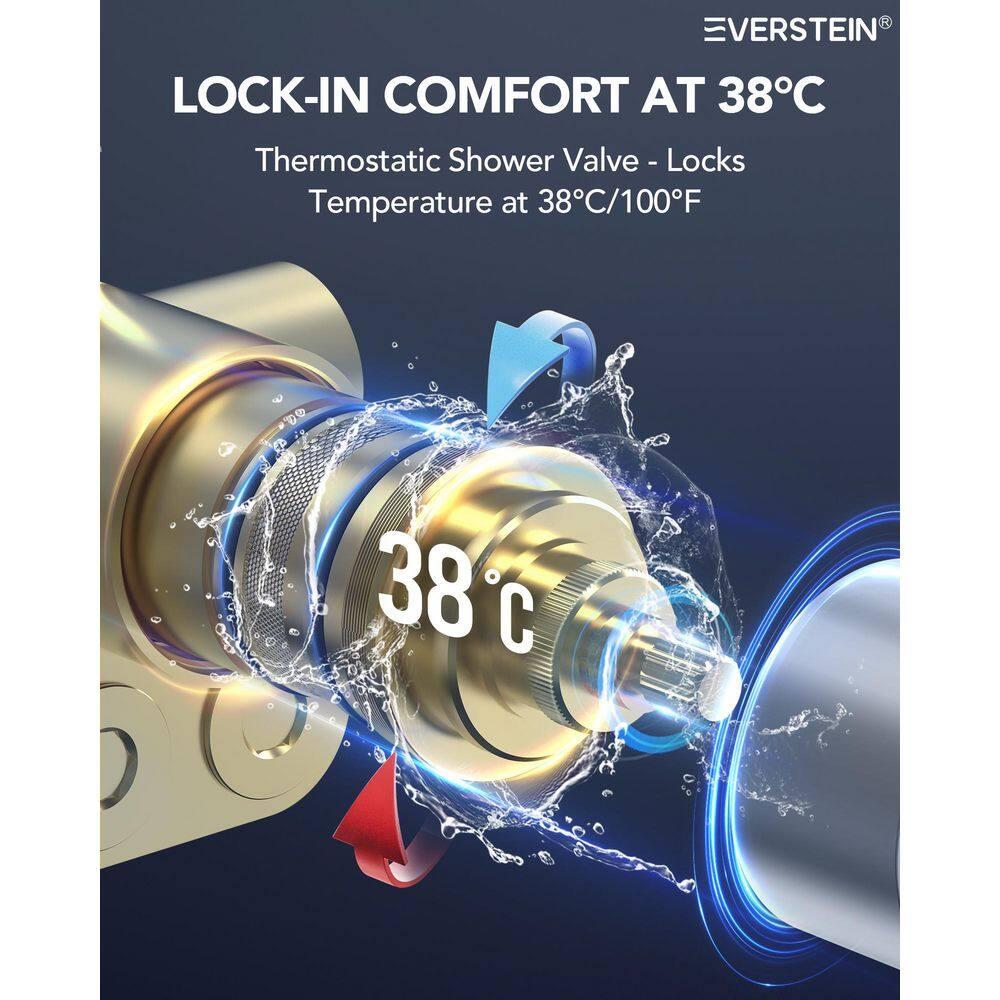 EVERSTEIN 12 in. Dual Rain Shower Heads System, 1.8 GPM Muti Spray Patterns Wall & Celling Mounted Shower Head with Handheld Shower Sparyer, Side Jets & Knob Valve Body, Brushed Nickel