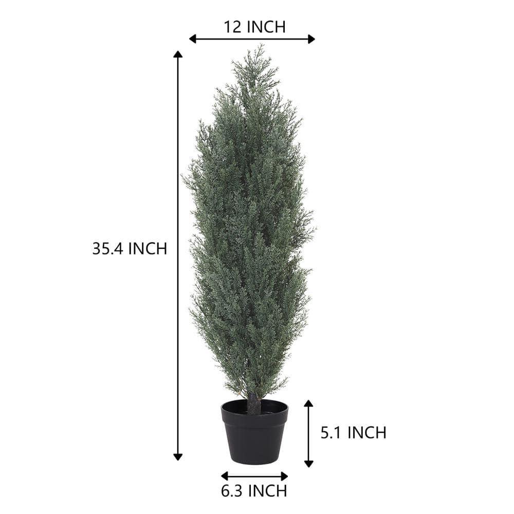 Poetree 2 Pack 3 ft Cedar Plants Outdoor Artificial Topiary Fake Tree UV Resistant Potted Tree for Porch Decor Faux Pine Tree
