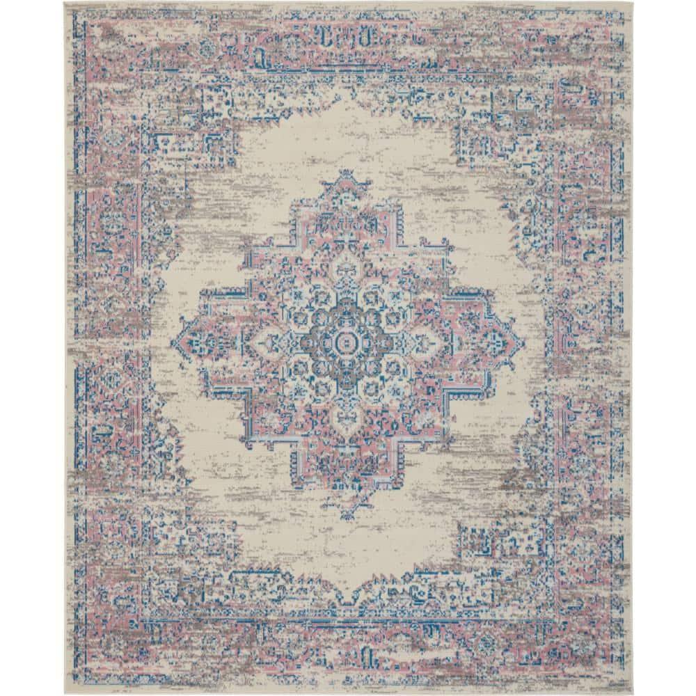 Nourison Grafix GRF14 Ivory/Pink Area Rug 7'10" x 9'10"