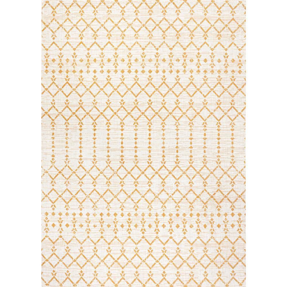 4' x 6' Ourika Moroccan Geometric Textured Weave Indoor/Outdoor Area Rug, Cream/Yellow - JONATHAN Y