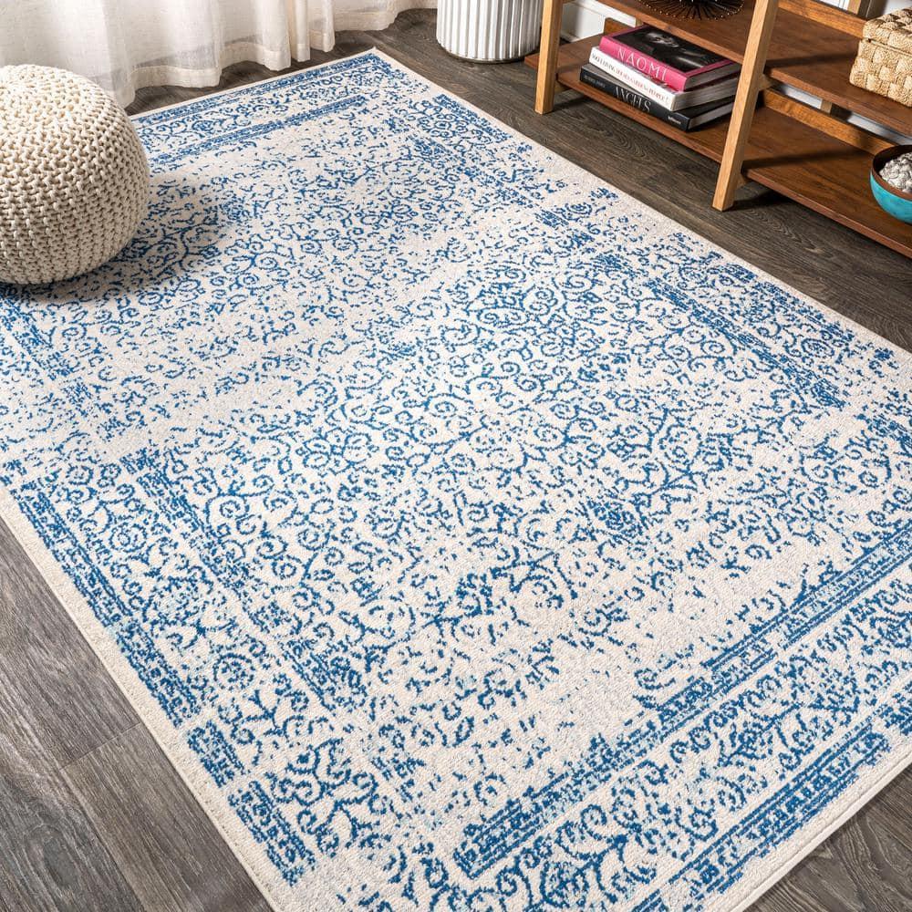 3'x5' Ferro Filigree Charcoal Black and White Area Rug, Cream/Blue - JONATHAN Y