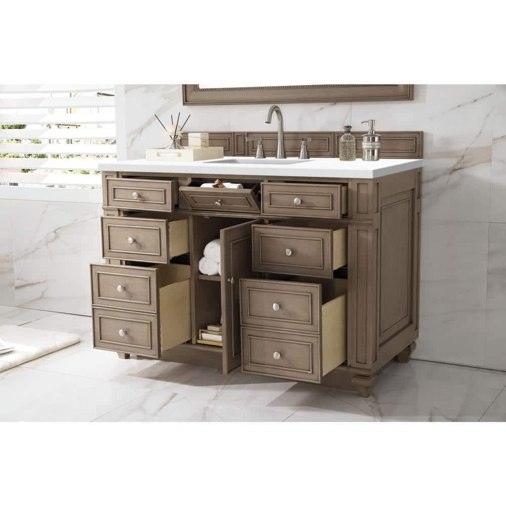 James Martin Vanities 48" Single Vanity, Whitewashed Walnut w/ 3 CM White Zeus Quartz Top