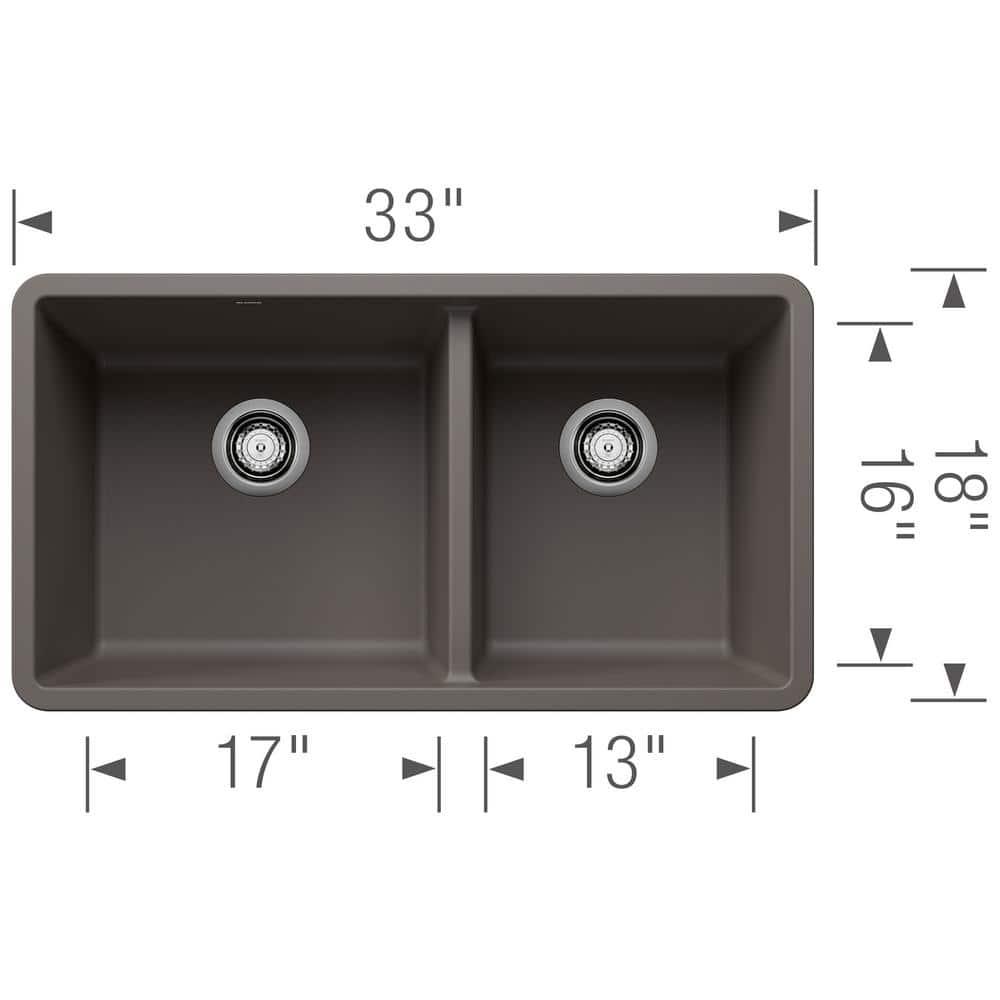 Precis SILGRANIT 33" L X 18" W Double Bowl Undermount Kitchen Sink