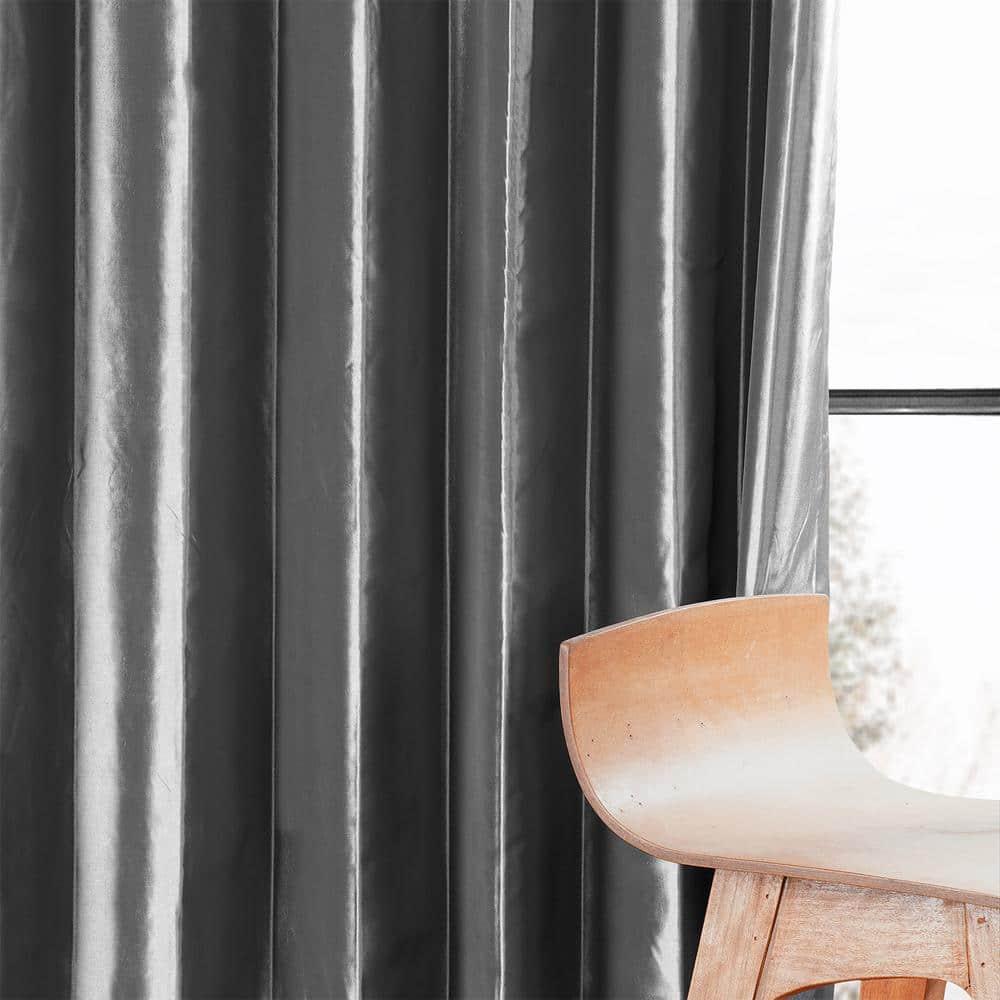 Graphite Blackout Faux Silk Taffeta Curtain (1 Panel), Graphite, 50W X 108L