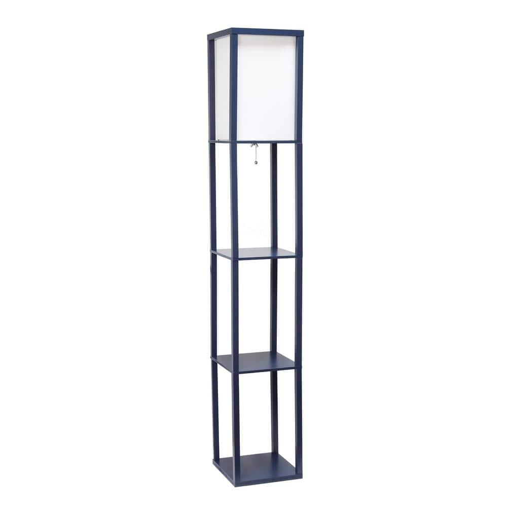 Simple Designs Floor Lamp Etagere Organizer Storage Shelf with Linen Shade, Navy