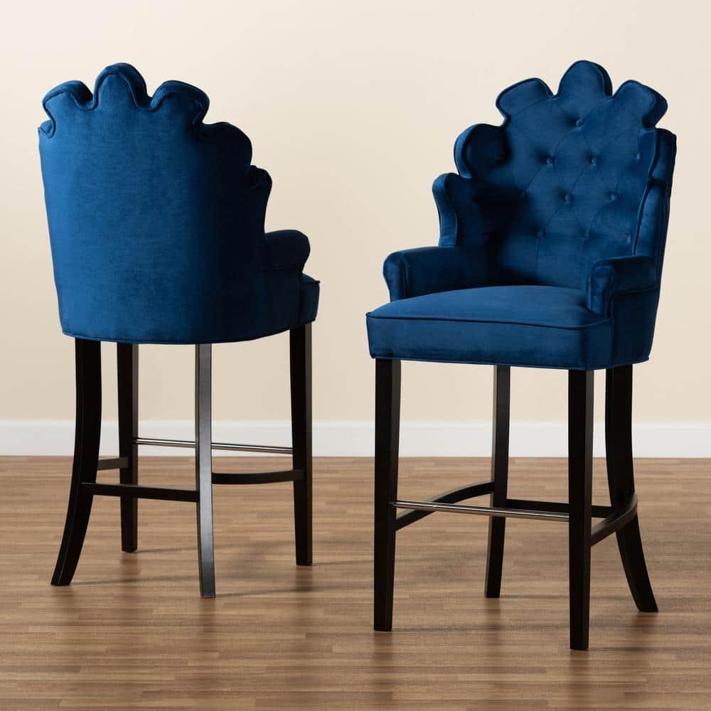 Chloe 50.4 in. Navy Blue and Dark Brown Low Back Wood Bar Height Bar Stool