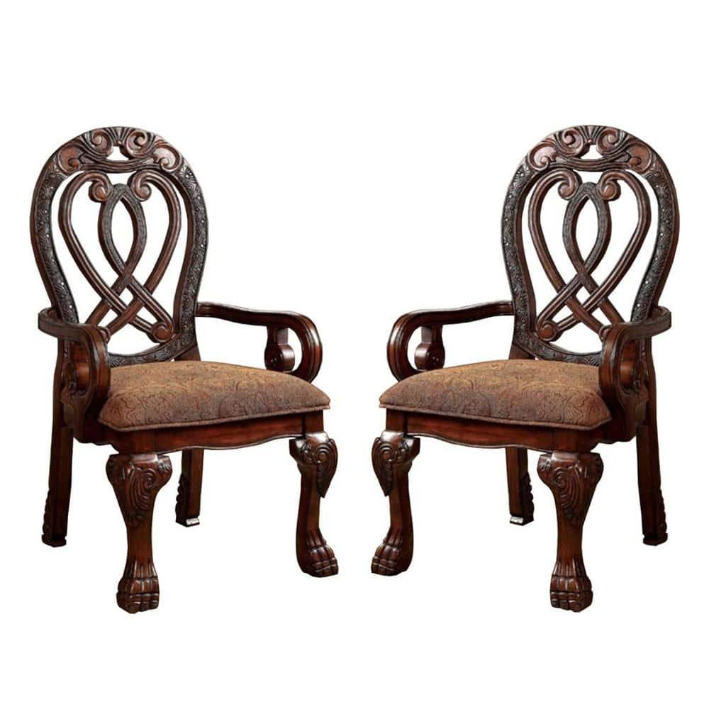 Benzara Wyndmere Traditional Arm Chair, Cherry Finish, Set of 2