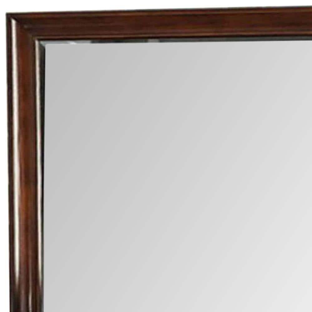 44 Inch Wall Mirror Molded Trim Rectangular Wood Frame Cherry Brown - Saltoro Sherpi