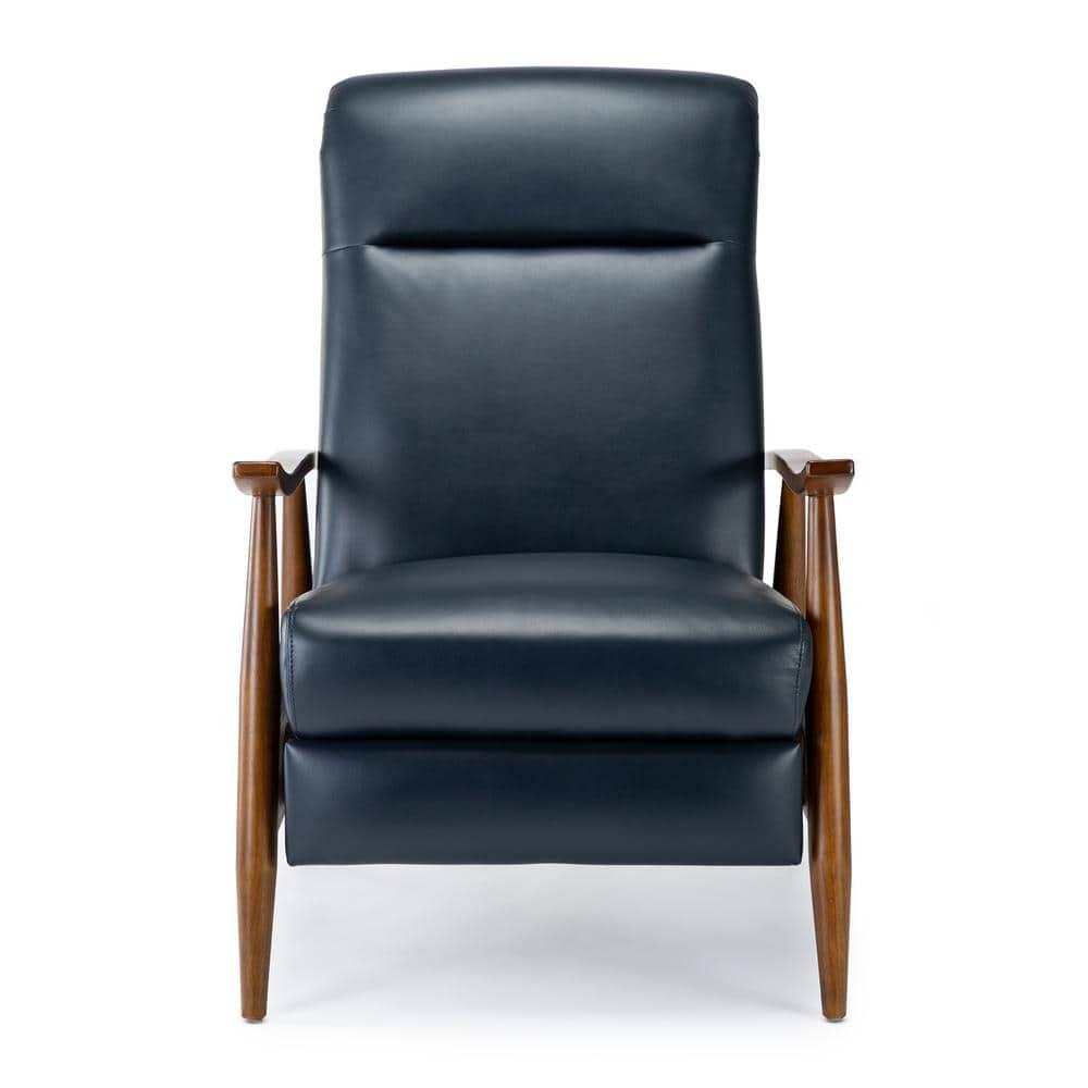 Solaris Midnight Blue Faux Leather Wooden Arm Push Back Recliner Chair