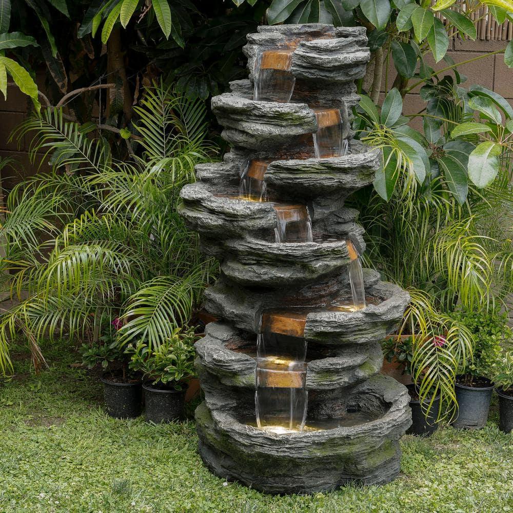 Alpine Corporation 8-Tier Rainforest Rock Water Fountain with LED Lights