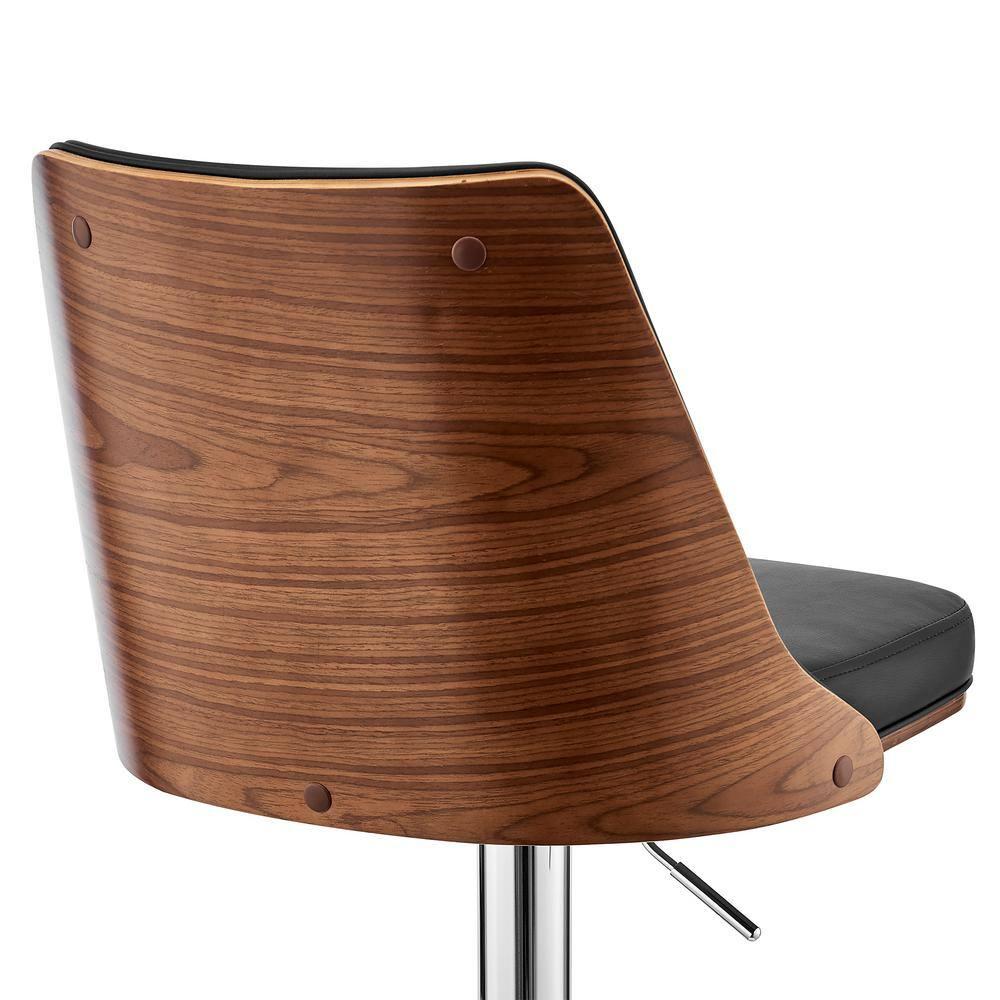 Armen Living Indoor Jacob Adjustable and Swivel Cream Faux Leather and Walnut Wood Bar Stool with Chrome Base