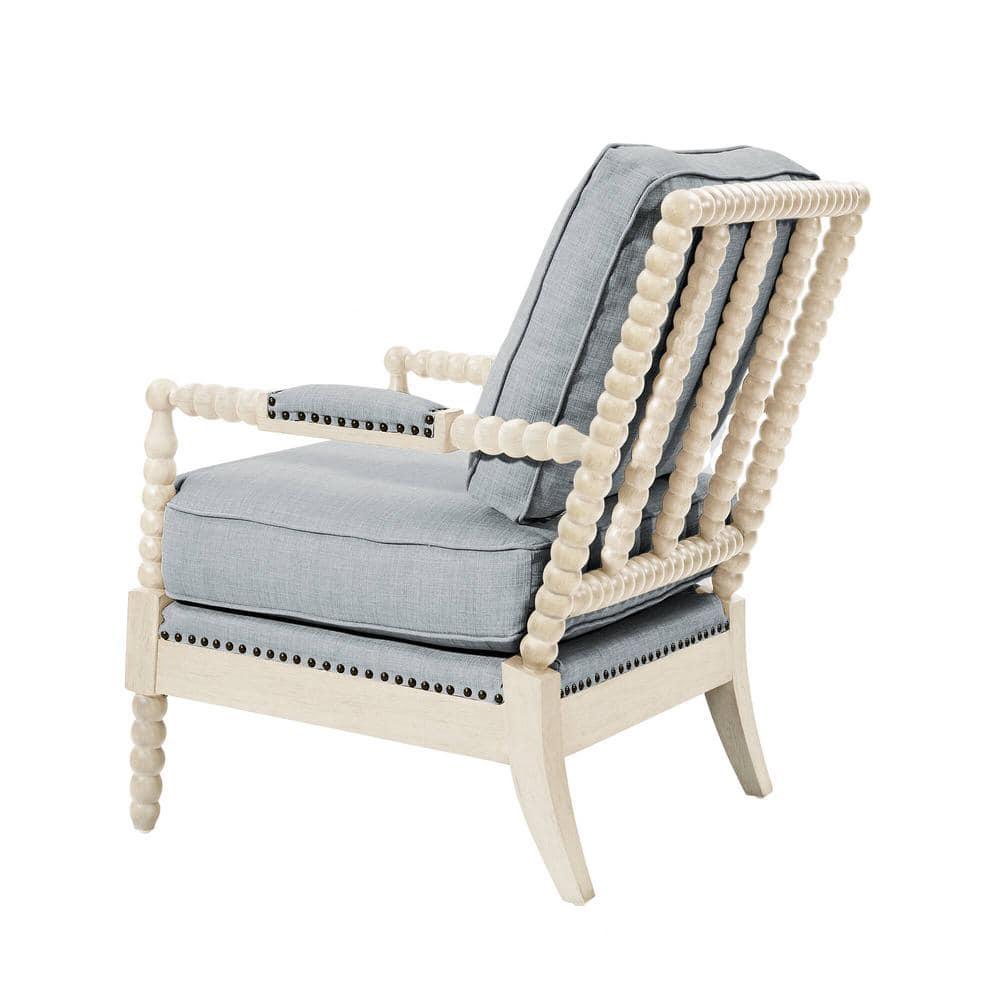 Madison Park Donohue Traditional Fabric/Wood Accent Arm Chair in Blue/Cream