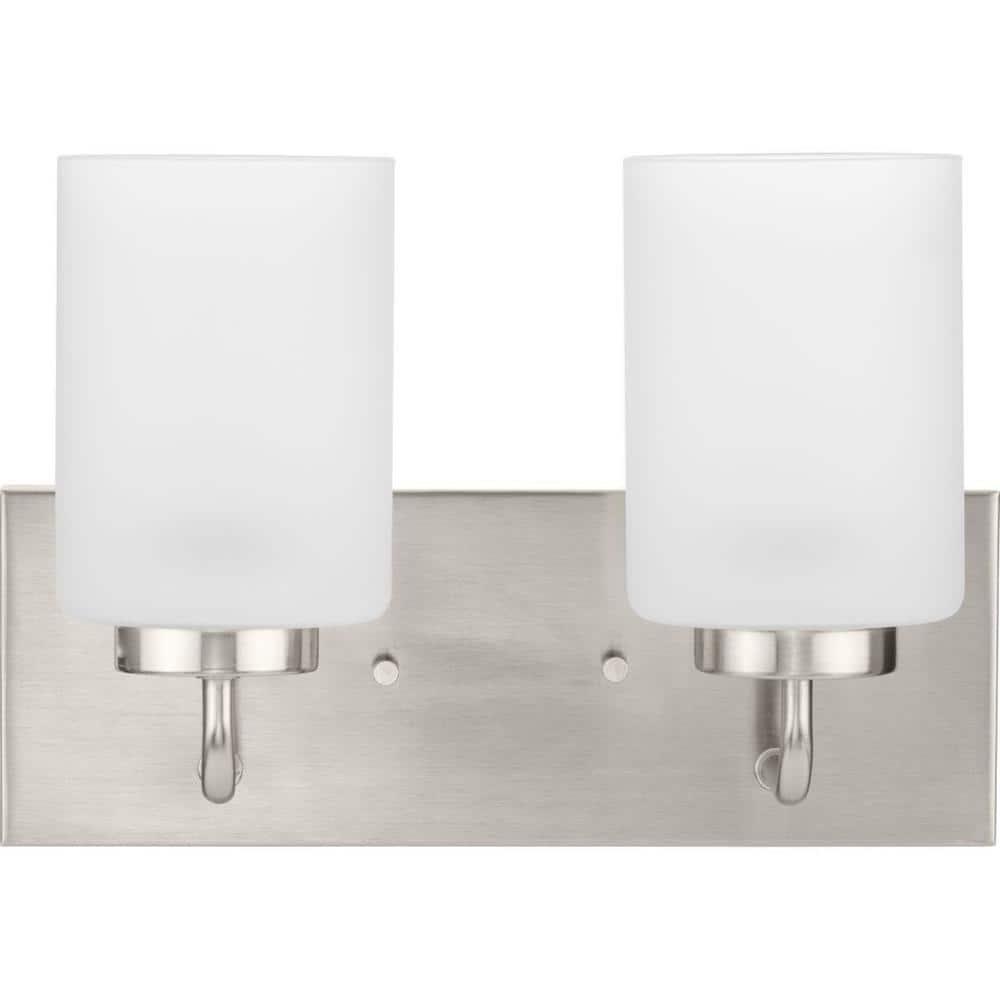 Progress Lighting Merry Collection 2-Light Brushed Nickel Etched Glass Transitional Bath Vanity Light