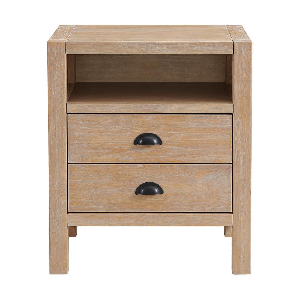 Arden 2-Drawer Wood Nightstand, 25 in. H Bedside Table with Oil Rubbed Bronze Drawer Pulls & Metal Drawers Glides, Perfect for Modern Rustic Bedroom Sets, Solid, Durable Pine Wood