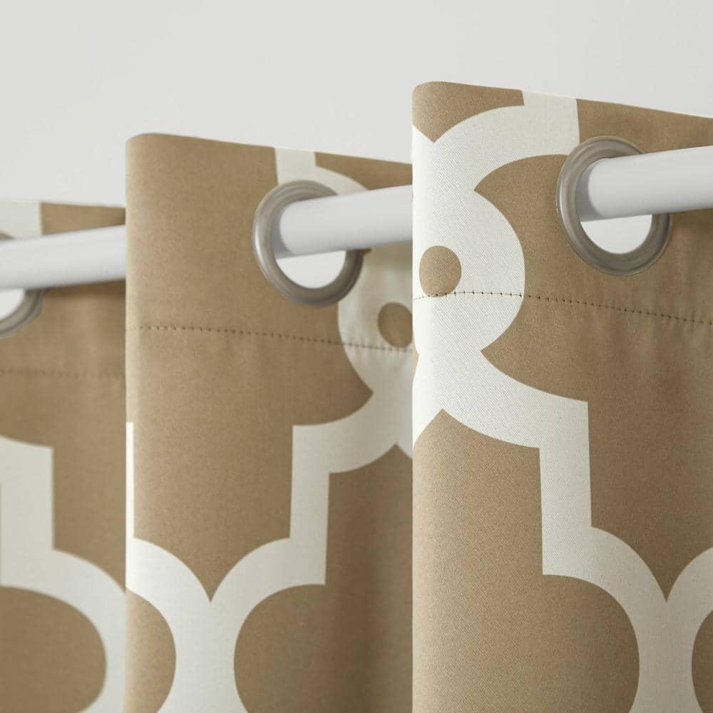 TOWN & COUNTRY EVERYDAY Ironwork Geo Trellis Sateen Indoor Curtains, Room Darkening Blackout, Grommet Top, Energy Efficient, 2-Pack Set, 52"x108", Taupe