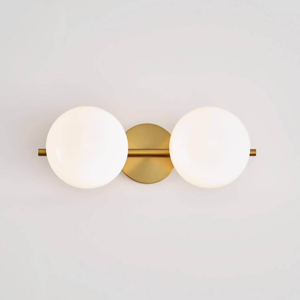 Ellen DeGeneres Crafted Symmetrical 2-Light Vanity in Burnished Brass with Milk White Glass