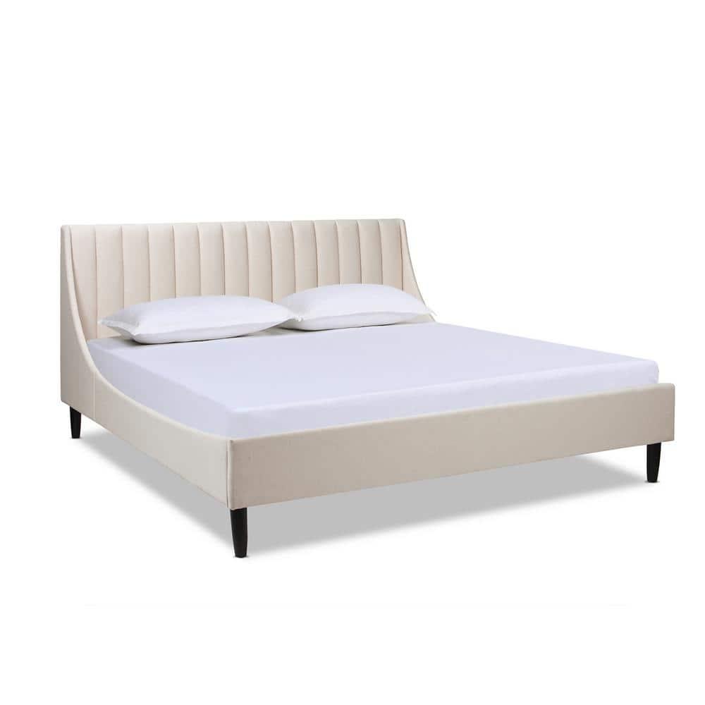 Aspen Vertical Tufted Headboard Platform Bed Set King Light Beige Linen