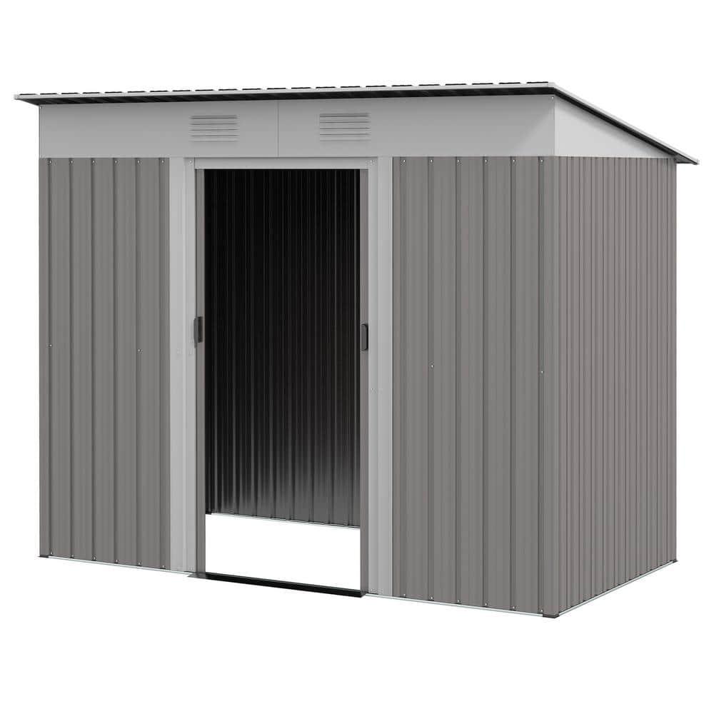 Outsunny 7' x 4' Metal Garden Shed, Backyard Tool Storage Shed with Dual Locking Doors, 2 Air Vents and Steel Frame, Light Gray