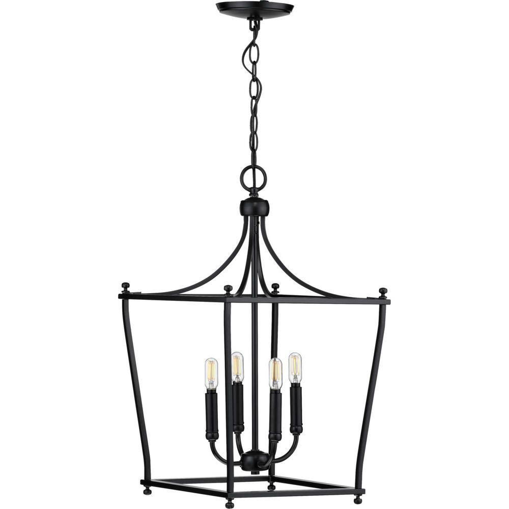 Progress Lighting Parkhurst 4-Light Lantern Matte Black Ceiling Light, Steel, Incandescent, Dry Rated