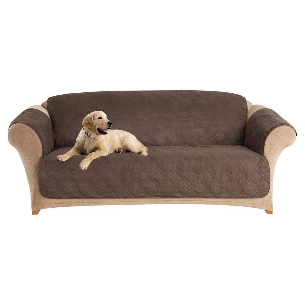 Microfiber Non-Skid Sofa Furniture Protector Chocolate - Sure Fit: Pet-Friendly, Machine Washable, Indoor Slipcover