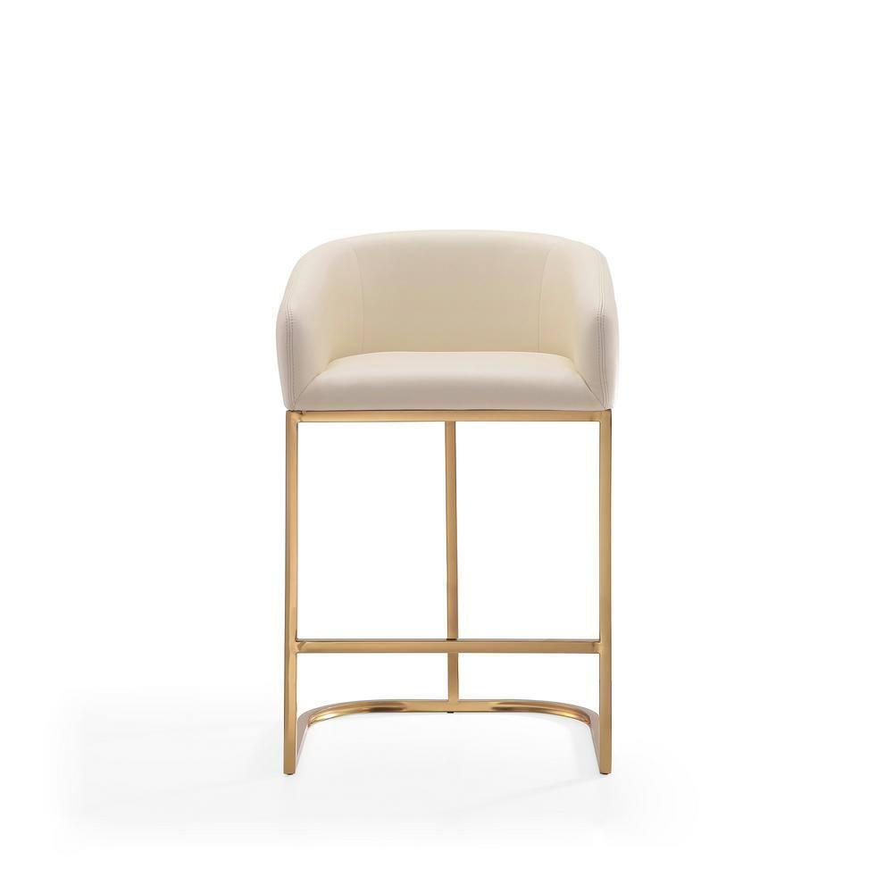 Manhattan Comfort Set of 3 Louvre Upholstered Stainless Steel Counter Height Barstools Cream: Faux Leather, Armrests, Footrest