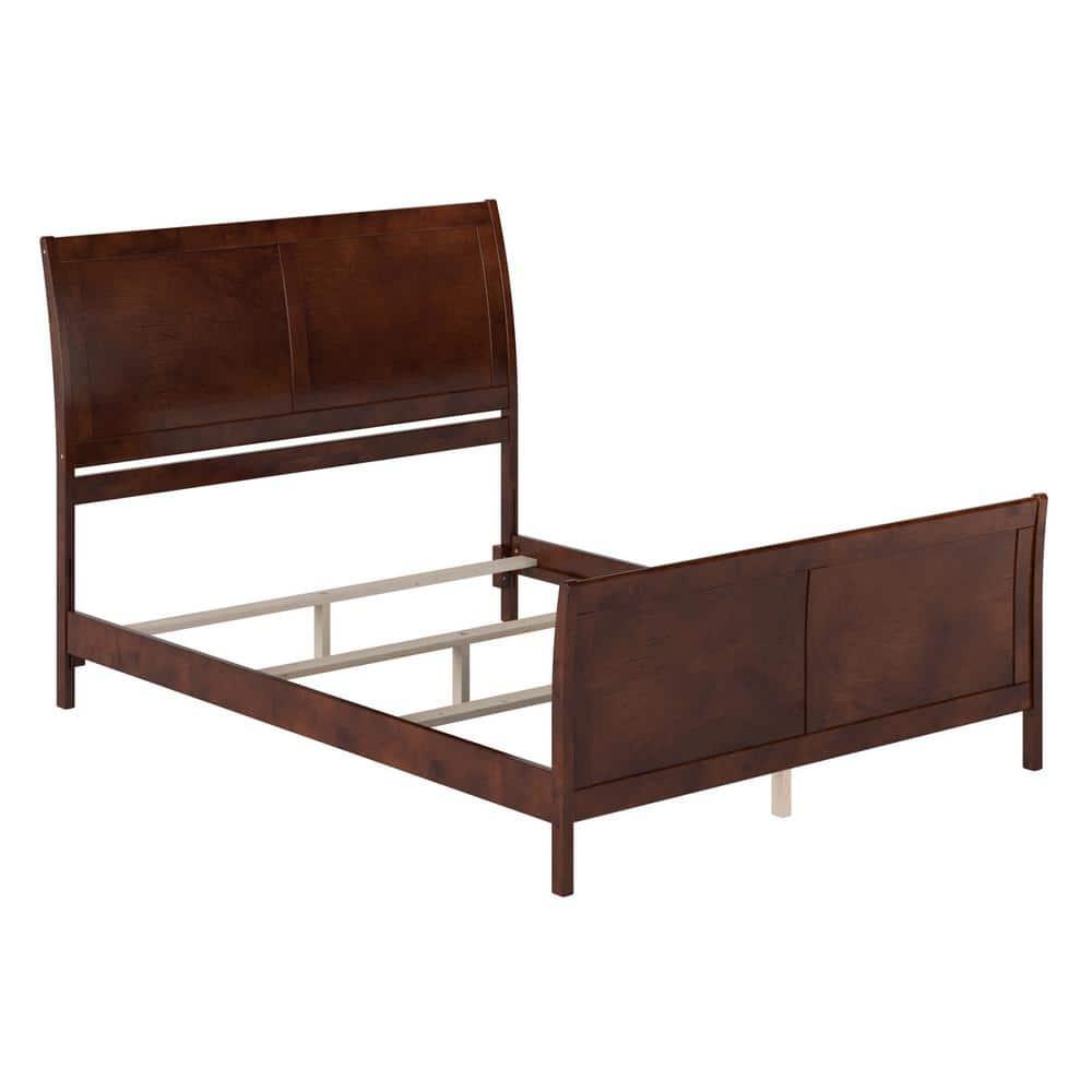 Portland Queen Wood Foundation Bed with Matching Footboard in Walnut