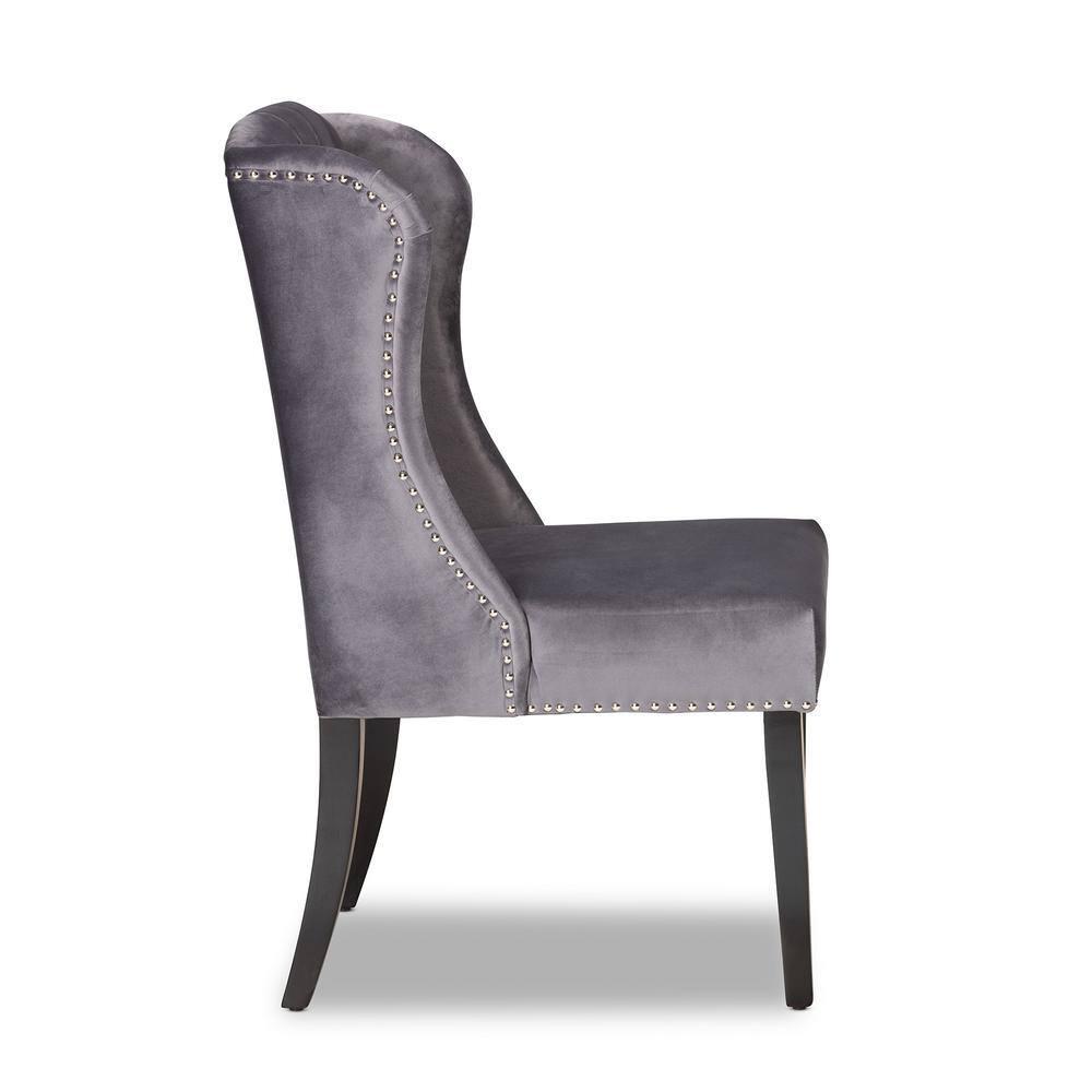 Lamont Modern Contemporary Transitional Grey Velvet Fabric Upholstered & Wood Wingback Dining Chair