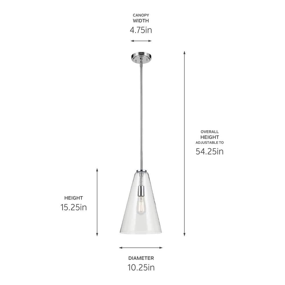 Chrome and Clear Glass Cone Pendant Light with Adjustable Height