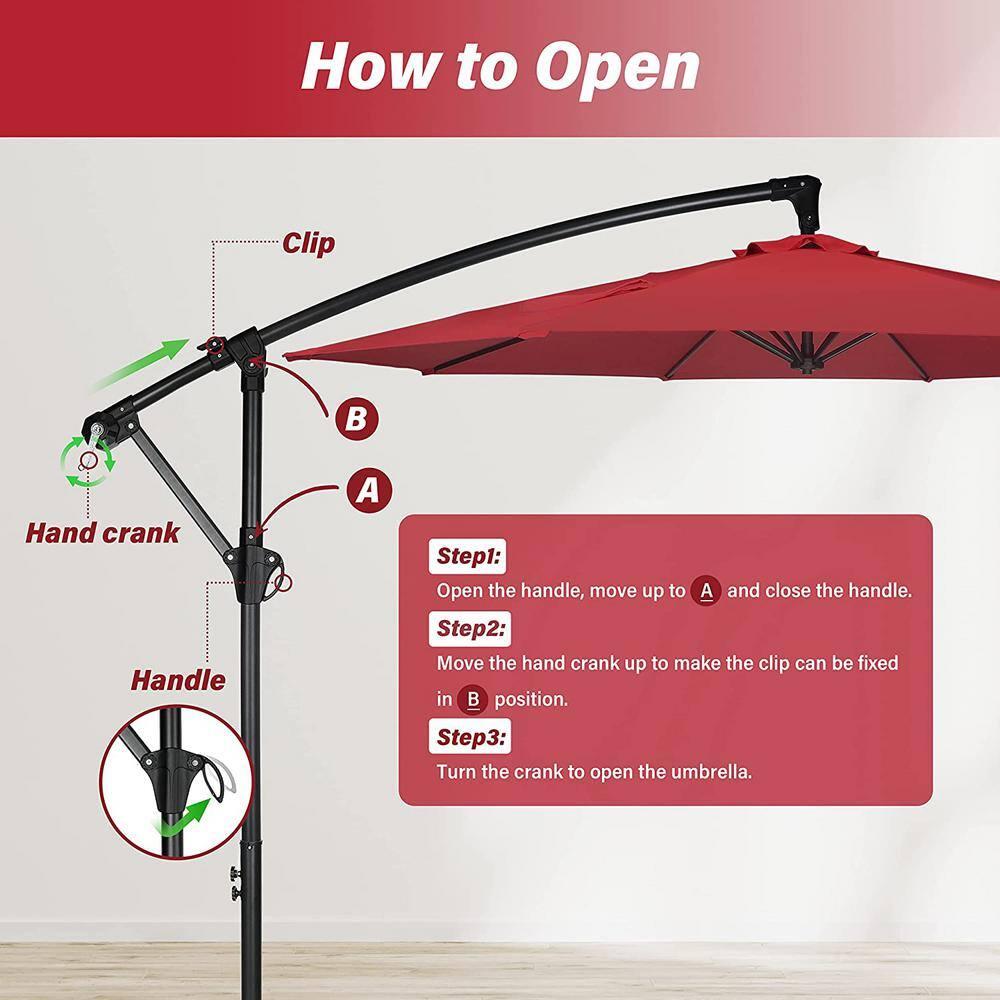 10 ft. Red Cantilever Metal Patio Umbrella with Crank Lift System