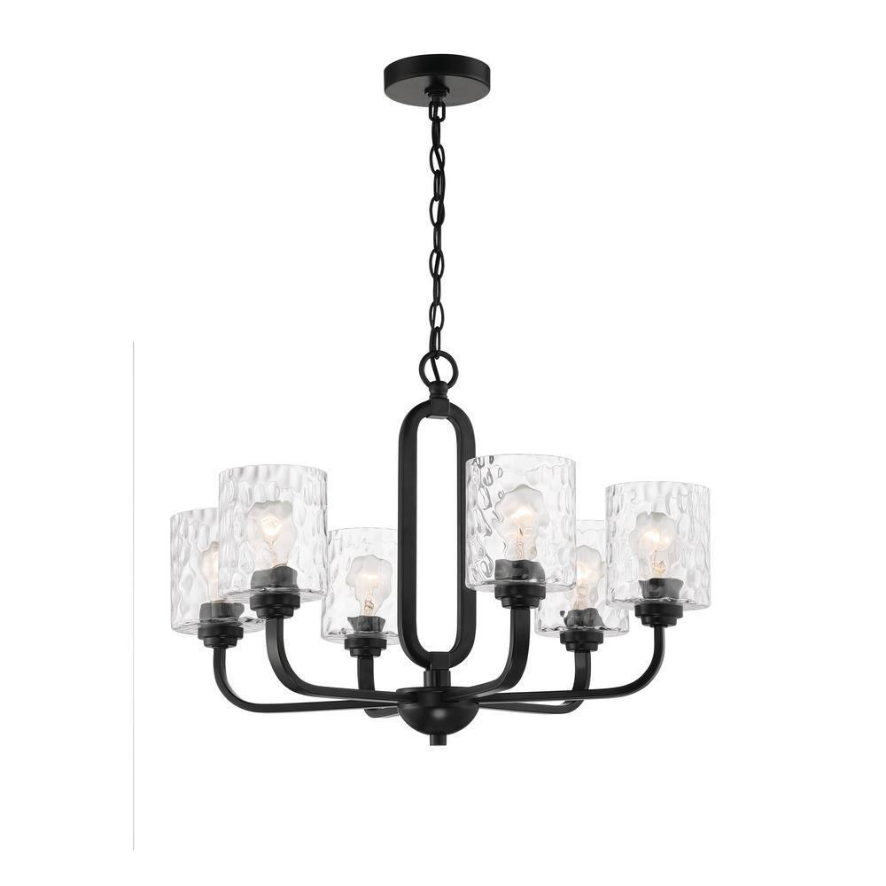 Collins 6-Light Flat Black Finish w/Hammered Glass Transitional Chandelier for Kitchen/Dining/Foyer No Bulb Included