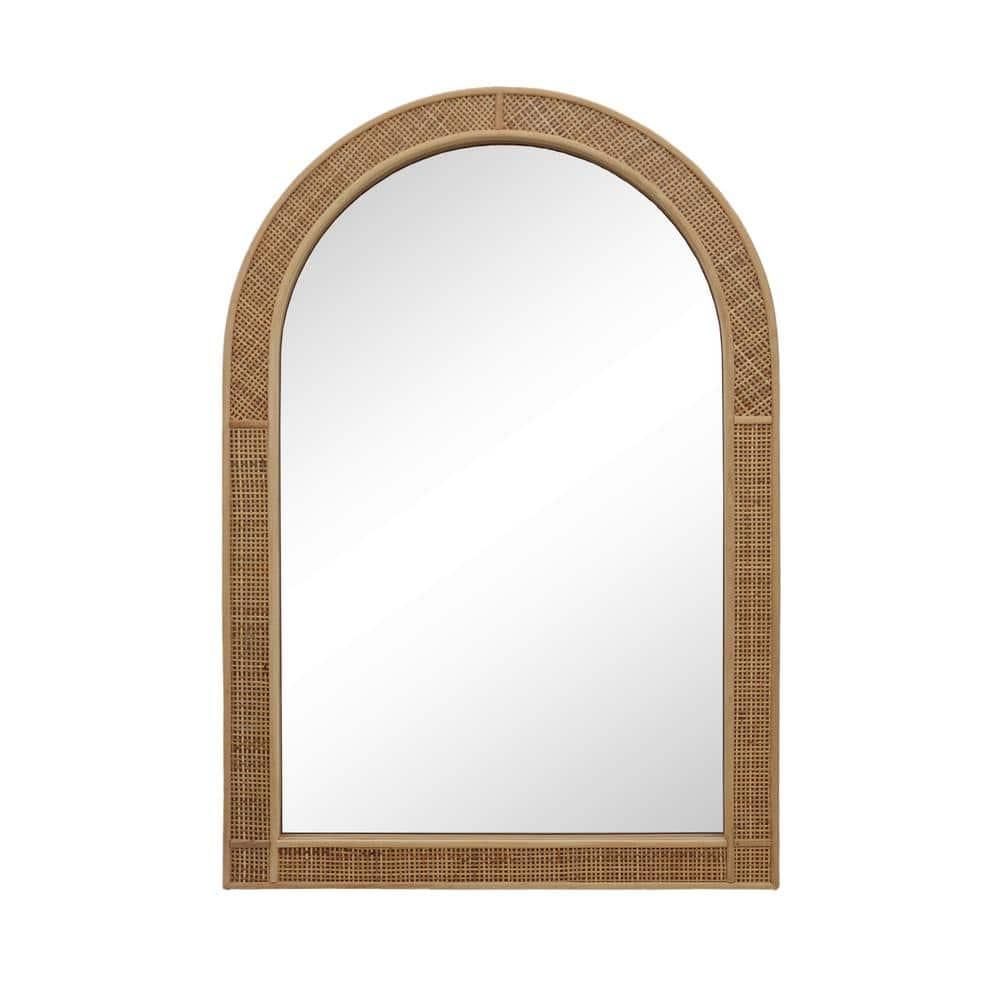 Parisloft Boho Arch Rattan Mirror - 25.5 x 37.4 Inch, Decorative Wall Mirror for Bathroom, Bedroom or Living Room, Natural