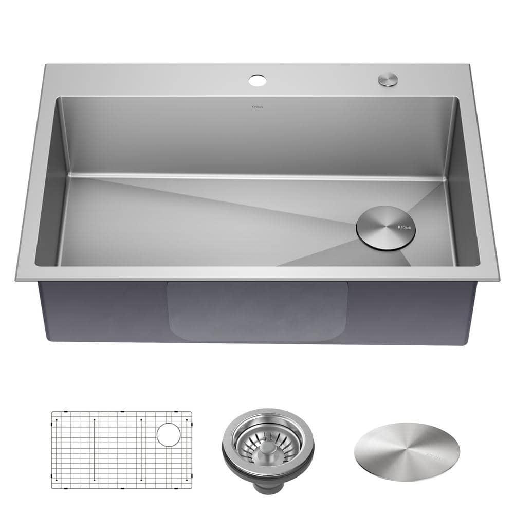 Loften 33 in. Drop-In Single Bowl 18 Gauge Stainless Steel Kitchen Sink with Accessories