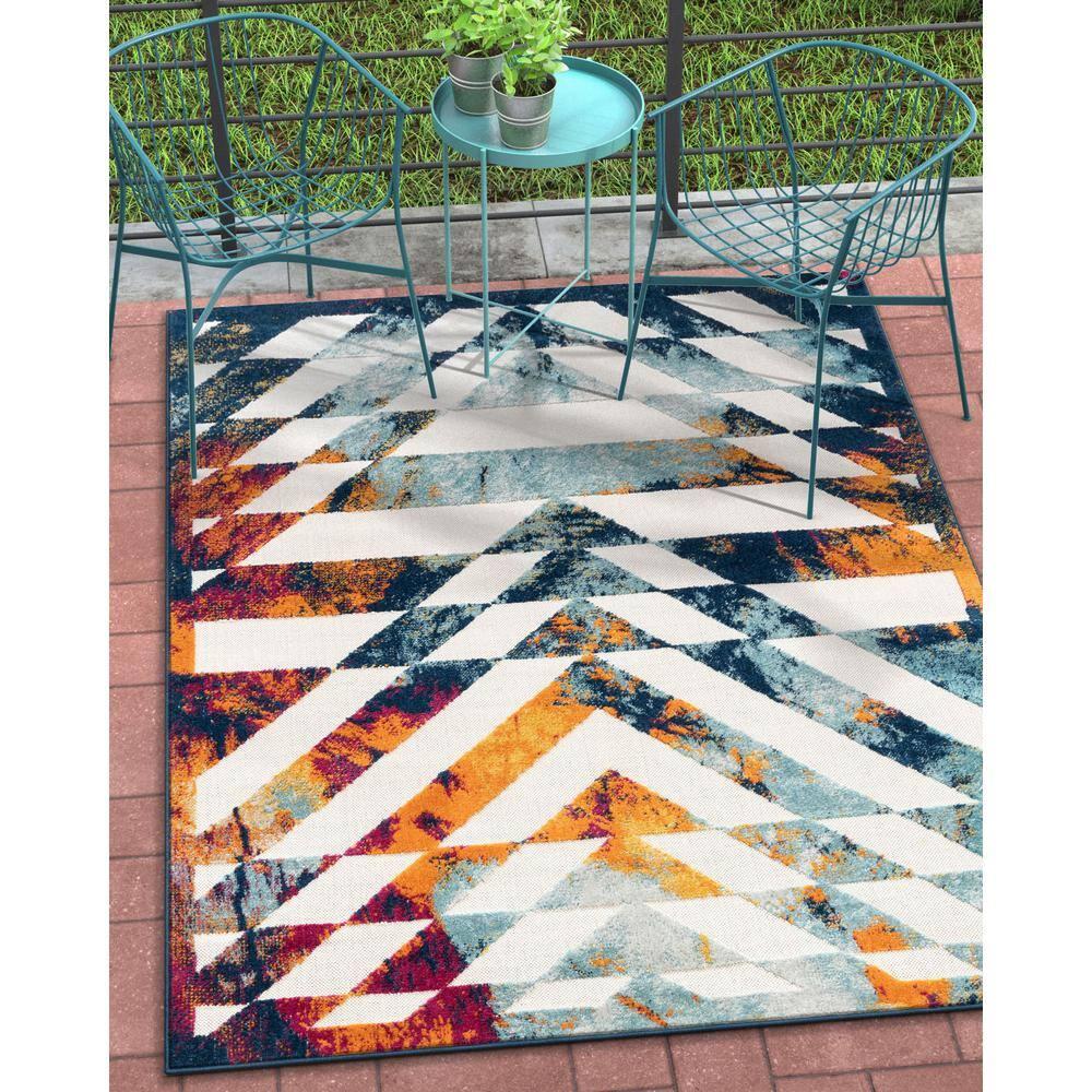 Well Woven Dorado Carmen Geometric Multi 5'3" x 7'3" Indoor/Outdoor High-Low Area Rug