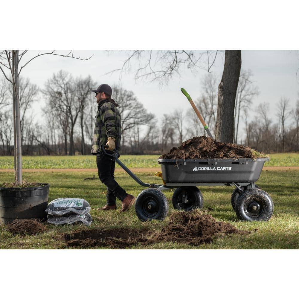 Gorilla Carts Heavy Duty 12 Cubic Foot Poly Yard Dump Cart, Garden Wheelbarrow Wagon with Pneumatic Flat Free Tires for Outdoor Lawn Utility, Black