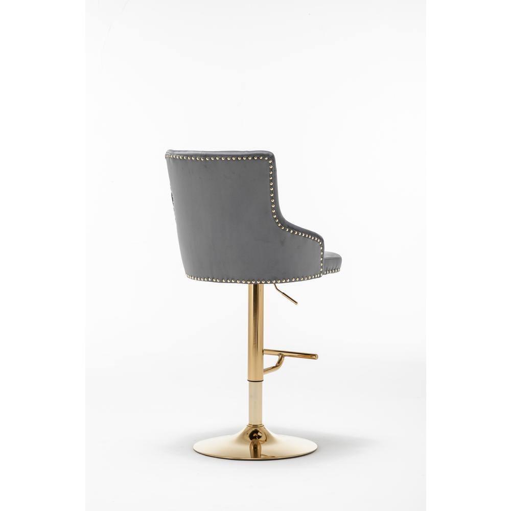 Brightcast 2-piece Velvet Tufted Gold Bar Stools in Dark Gray