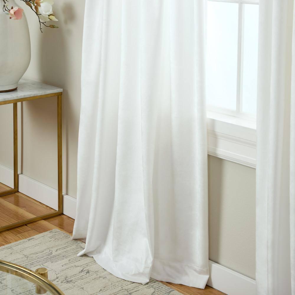 Set of 2 (96"x54") Velvet Back Tab Light Filtering Window Curtain Panels White - Exclusive Home: Polyester, Plain Weave