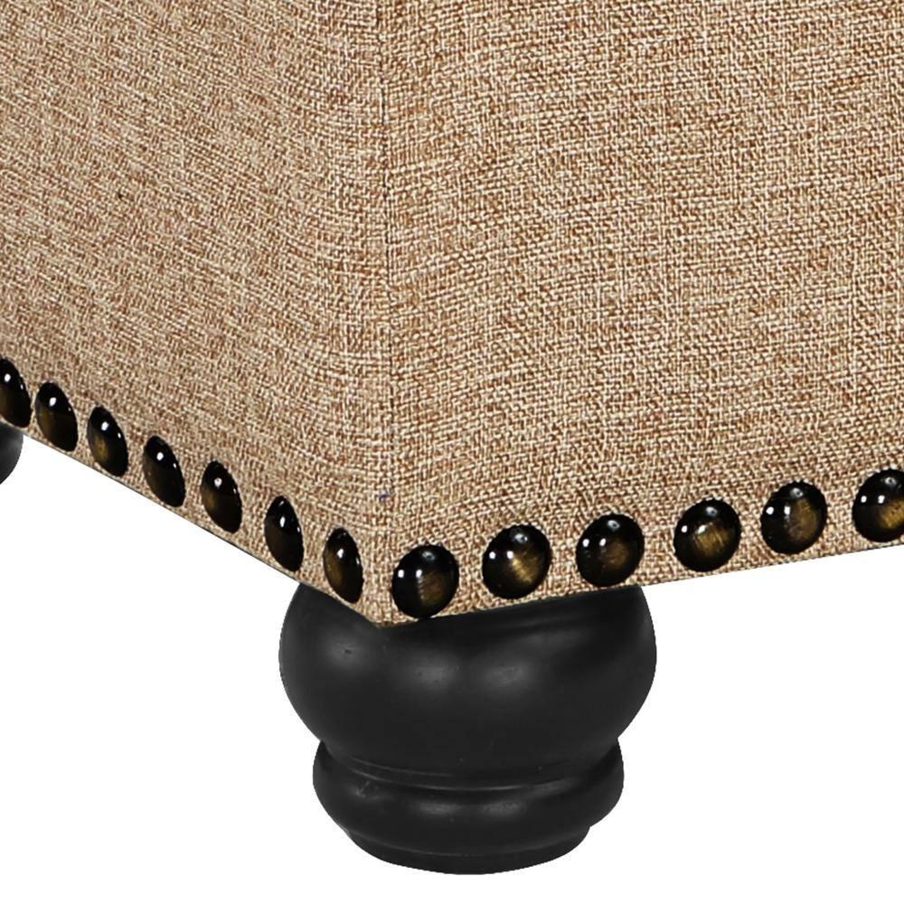 Designs4Comfort 5th Avenue Storage Ottoman in Beige Tan Fabric & Nail Head Trim