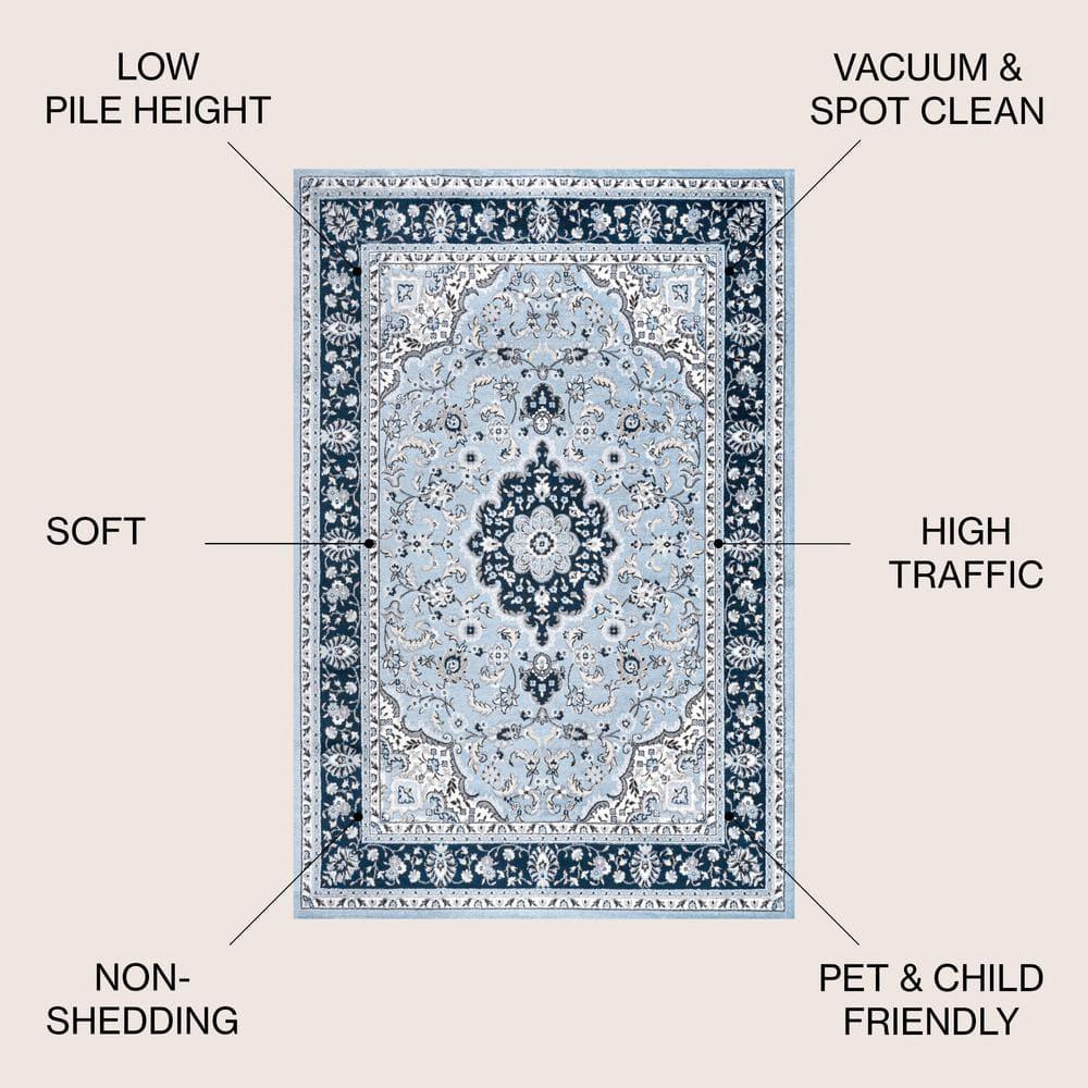3'x 5' Palmette Modern Persian Floral Area Rug, Blue/Navy - JONATHAN Y