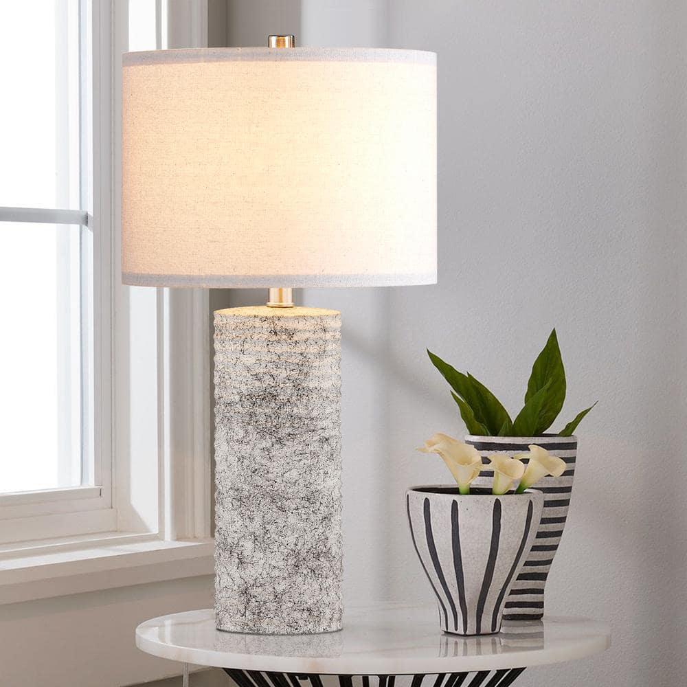 Kyrid 23.75”Glazed Ceramic Table Lamp Set of 2 for Living Room Light Grey Finish (Bulbs Included)