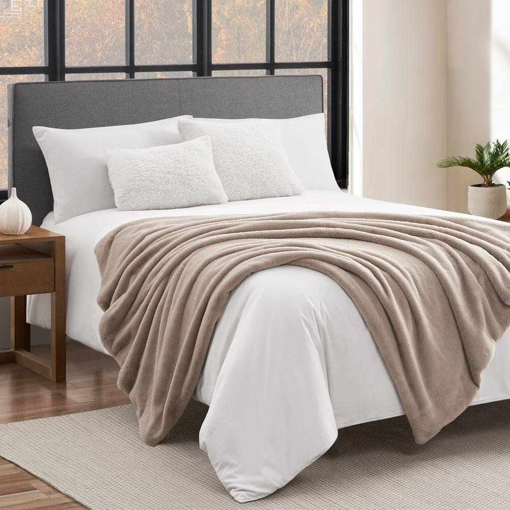 Lucky Brand Reversible Solid Rabbit Mink Faux Fur Luxurious & Soft Thow Blankets - 50" x 70"