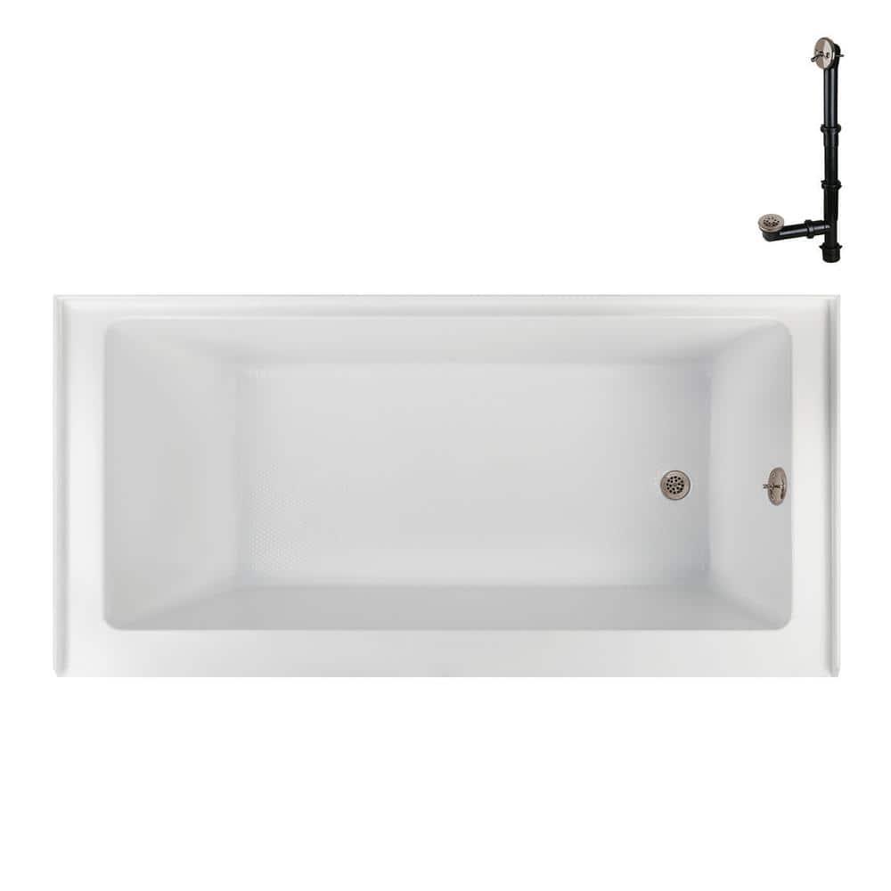 Streamline Bath Streamline 66 in. x 32 in. Acrylic Right-Hand Drain Alcove Bathtub in Glossy White With External Drain NAL-5620-BNK