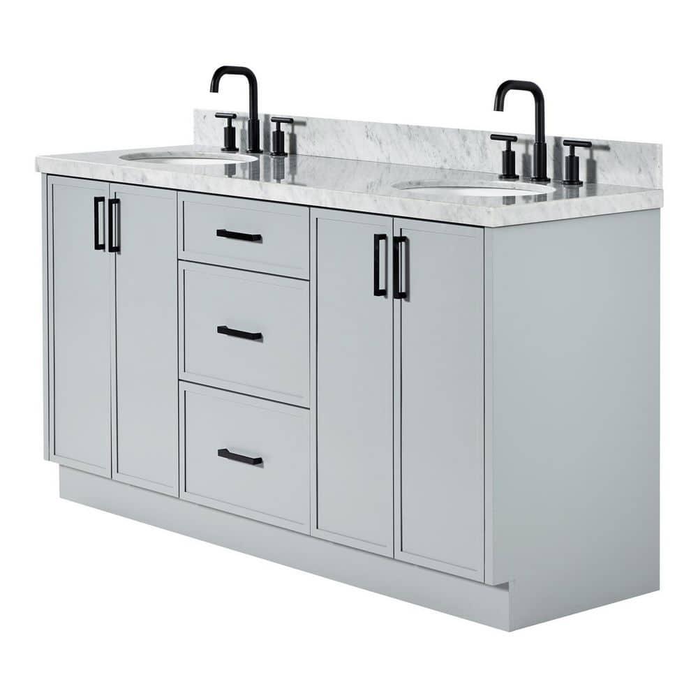 Ariel Kellie 67 Inch Double Oval Sink Bathroom Vanity With Italian Carrara Marble Countertop