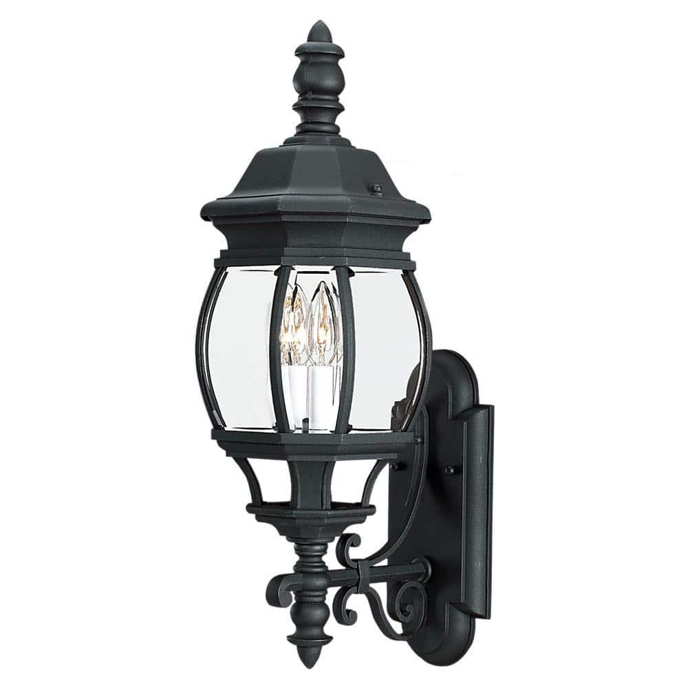 Black 24-Inch Outdoor Wall Lantern with Clear Glass