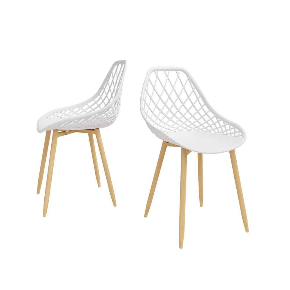 2pk Kurv Dining Chairs White/Natural - Jamesdar: Mid-Century Modern, Steel Frame, Armless Design