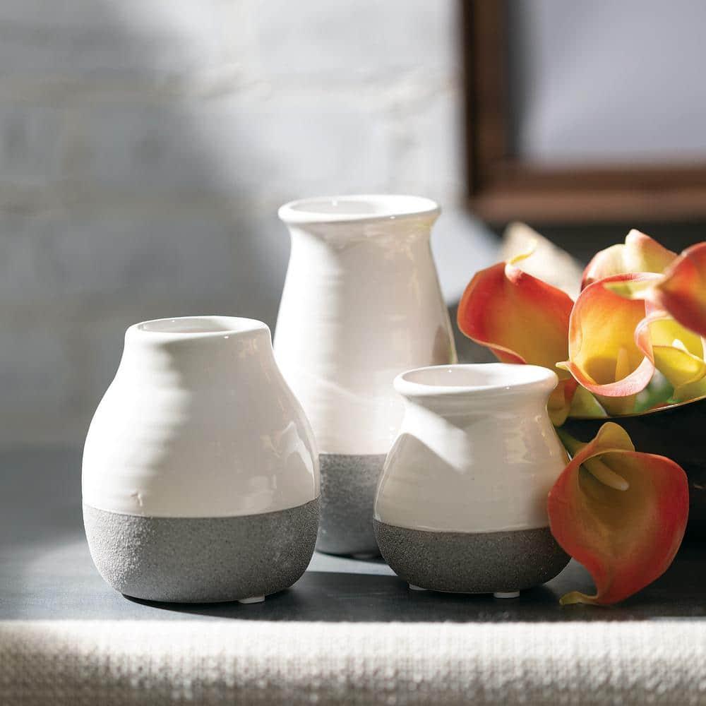 Sullivans Set of 3 Petite Ceramic Vases 3"H, 4.5"H & 5.5"H Gray and White