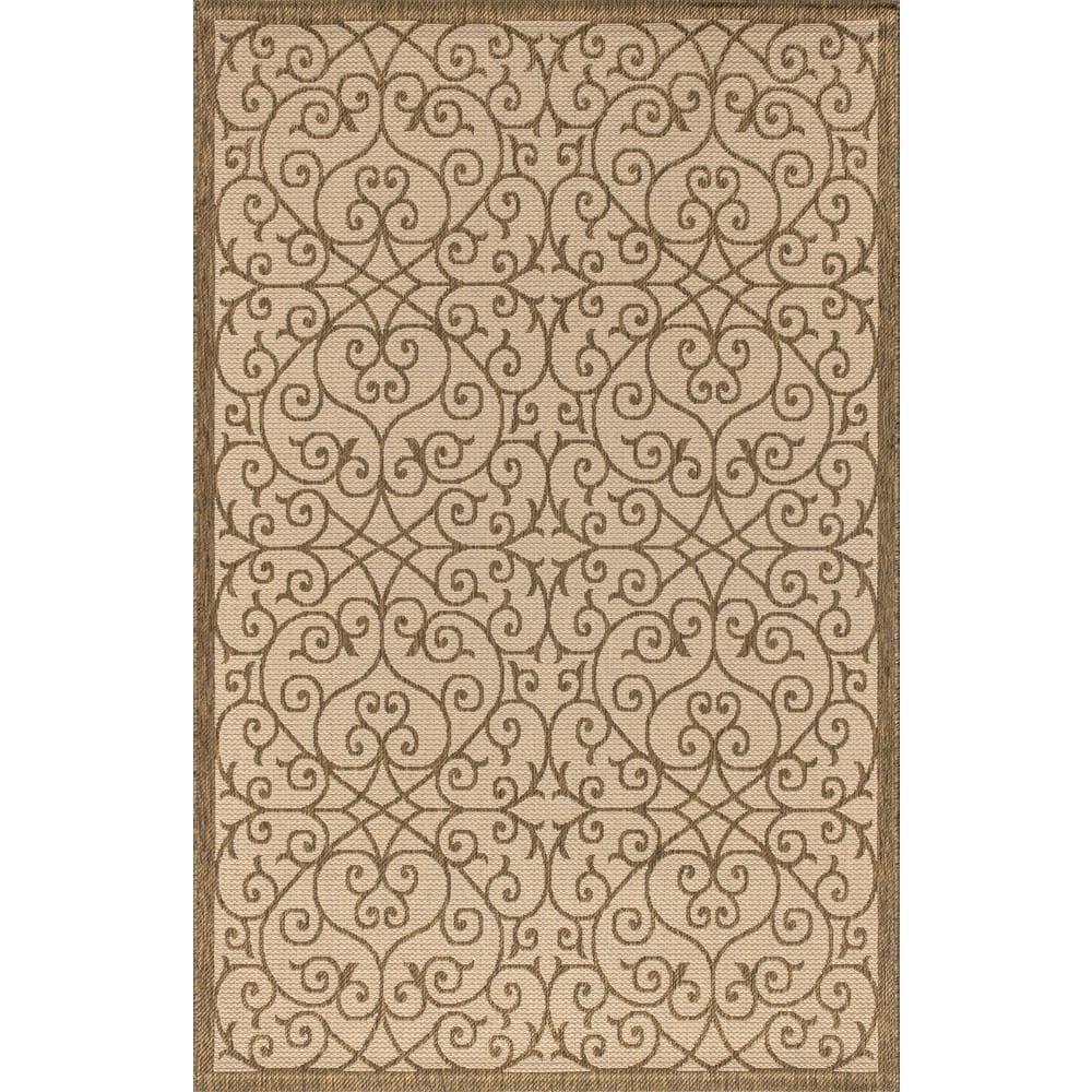 8'x10' Madrid Vintage Filigree Textured Weave Indoor/Outdoor Area Rug, Beige/Brown - JONATHAN Y