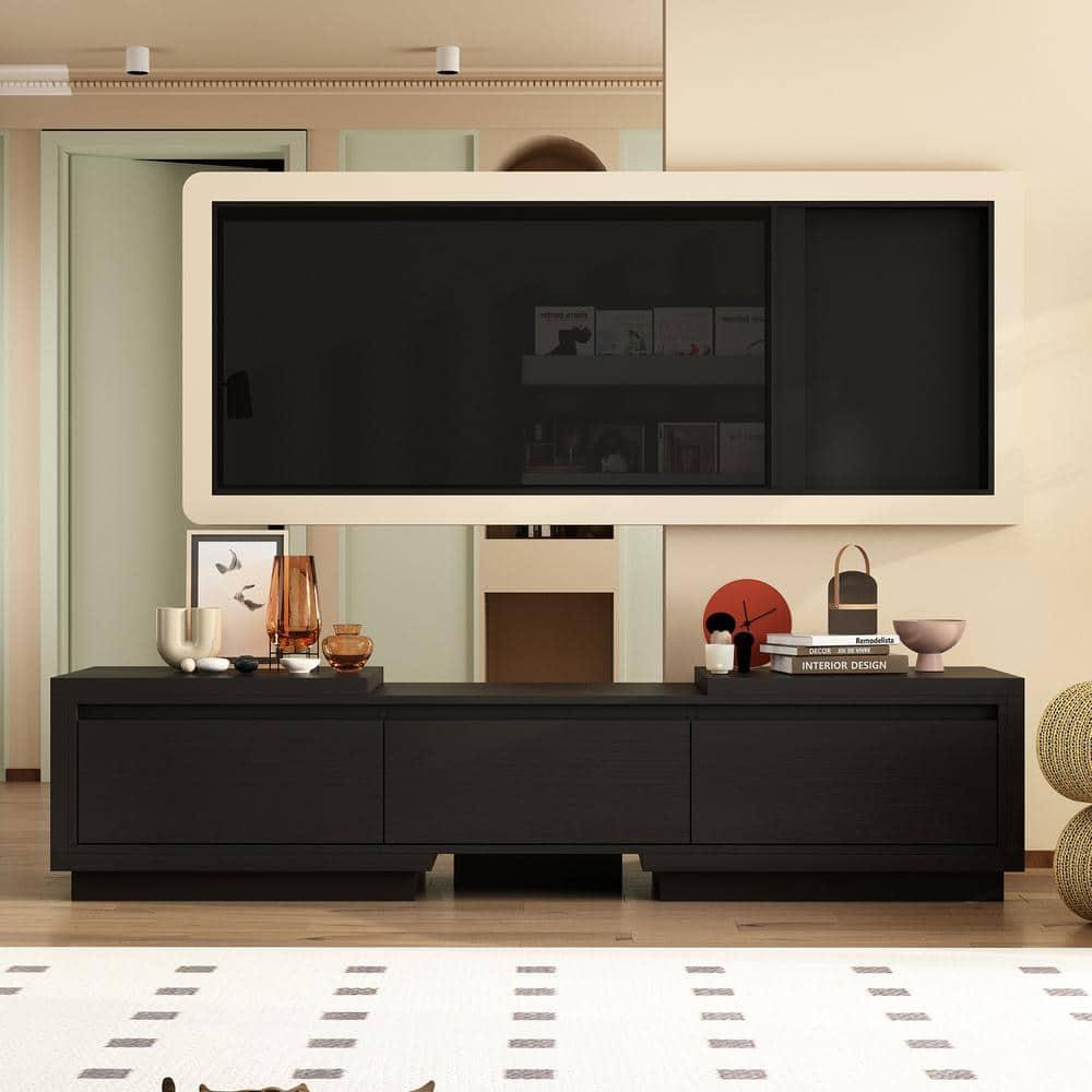 Famapy Black Extendable TV Console Table Modern TV Cabinet with Drawers