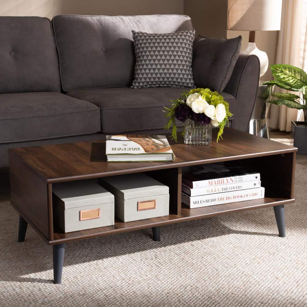 Pierre Coffee Table Dark Brown/Gray - Baxton Studio: Mid-Century Modern Storage, Tapered Legs