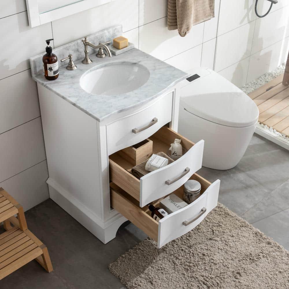 Monroe 24'' White Solid Wood Vanity with Carrara Marble Top