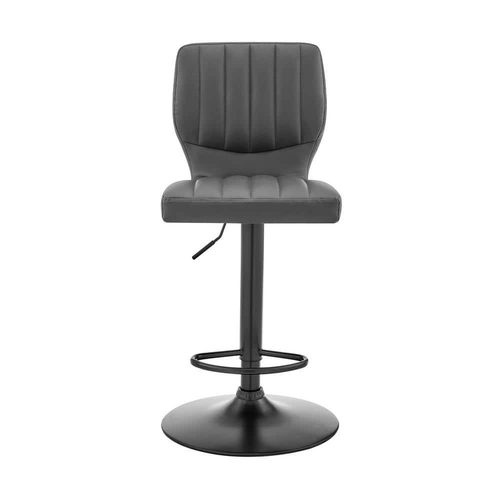 Contemporary Gray Leather Swivel Bar Stool with Adjustable Height